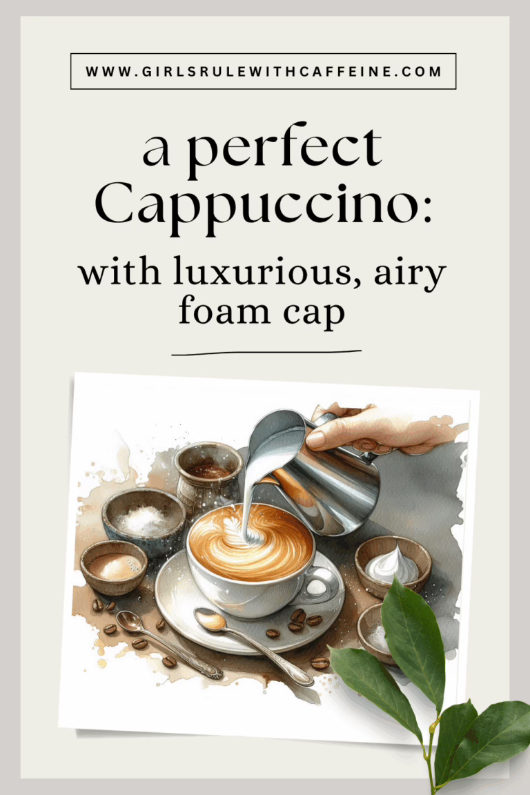 A watercolor showing how to spoon thick, airy foam onto a classic cappuccino recipe.